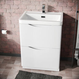 Nes Home 600mm White Basin Vanity Unit 2 Drawer Bathroom Storage Cabinet Gloss - thumbnail 3