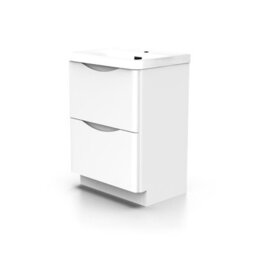 Nes Home 600mm White Basin Vanity Unit 2 Drawer Bathroom Storage Cabinet Gloss - thumbnail 7