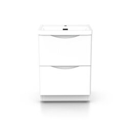 Nes Home 600mm White Basin Vanity Unit 2 Drawer Bathroom Storage Cabinet Gloss - thumbnail 6