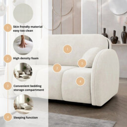 Viva Comfy Ii White 2 Seater Sofa Bed With Storage Foam Mattress And Metal Legs 132X103X85Cm - thumbnail 6