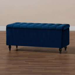 120Cm Cubed Upholstered Ottoman Storage Box Sapphire Blue Plush Velvet Multifunctional Blanket Storage Box With Wooden Legs - thumbnail 2
