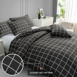 Lazzaro Self Checkered Premium Microfiber Duvet Cover Set Ultrasoft Breathable Bedding Sets With Zipper Closure - thumbnail 4