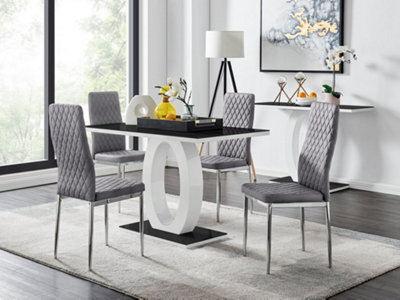 Furniturebox Uk Giovani 4 Black Dining Table & 4 Grey Velvet Milan Chairs - image 1