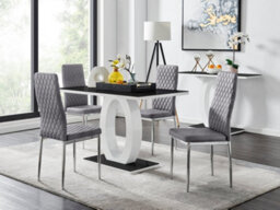 Furniturebox Uk Giovani 4 Black Dining Table & 4 Grey Velvet Milan Chairs - thumbnail 1