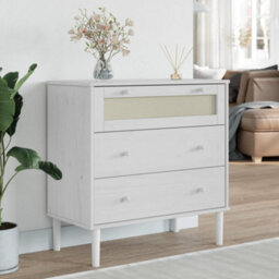 Berkfield Drawer Cabinet Senja Rattan Look White 80X40X80 Cm Solid Wood Pine