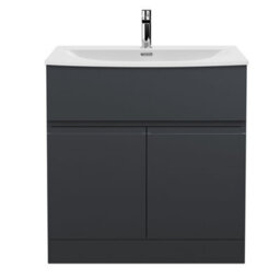 Hudson Reed Urban Soft Black Floor Standing 2 Door Vanity Unit And Curved Ceramic Basin With Silent Close, 835 X 810 X 440 - thumbnail 1