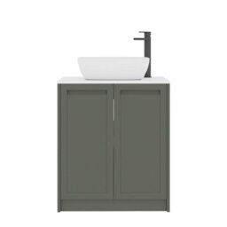 Royal Bathrooms Royal Bathroom Elmore 700mm Matt Green Freestanding Countertop Bathroom Vanity Unit 2 Door Plain White Worktop With Elva Basin - thumbnail 7