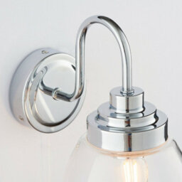 Ip44 Bathroom Wall Light Chrome & Round Clear Glass Modern Curved Arm Oval Lamp - thumbnail 3