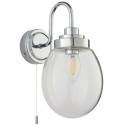 Ip44 Bathroom Wall Light Chrome & Round Clear Glass Modern Curved Arm Oval Lamp - thumbnail 1
