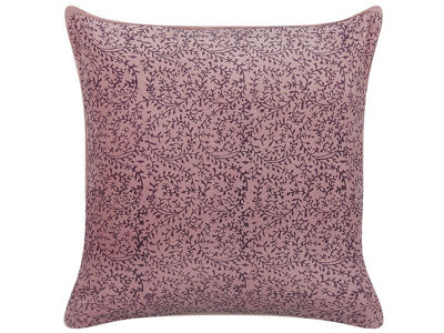 Beliani Throw Cushion Romneya Velvet 45 X 45 Cm Pink Floral Pattern - image 1