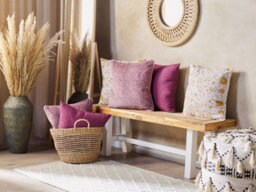 Beliani Throw Cushion Romneya Velvet 45 X 45 Cm Pink Floral Pattern - thumbnail 2