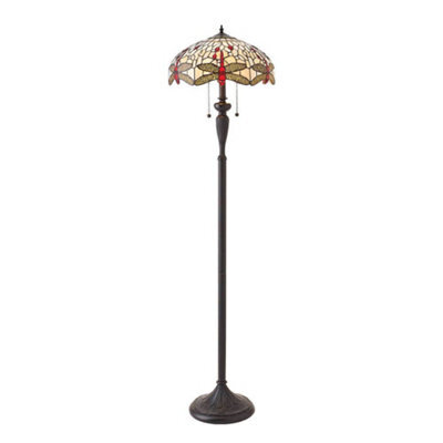 Luminosa Lighting Luminosa Dragonfly 2 Light Floor Lamp Dark Bronze, Beige, Tiffany Style Glass, E27 - image 1