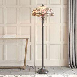 Luminosa Lighting Luminosa Dragonfly 2 Light Floor Lamp Dark Bronze, Beige, Tiffany Style Glass, E27 - thumbnail 2