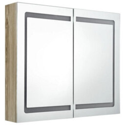 Berkfield Led Bathroom Mirror Cabinet Oak 80X12X68 Cm - thumbnail 3