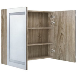 Berkfield Led Bathroom Mirror Cabinet Oak 80X12X68 Cm - thumbnail 5