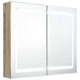 Berkfield Led Bathroom Mirror Cabinet Oak 80X12X68 Cm - thumbnail 2