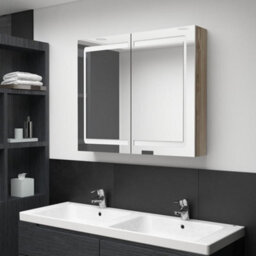 Berkfield Led Bathroom Mirror Cabinet Oak 80X12X68 Cm - thumbnail 1