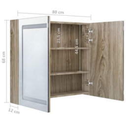 Berkfield Led Bathroom Mirror Cabinet Oak 80X12X68 Cm - thumbnail 8