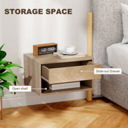 Homcom Floating Nightstands Set Of 2, Bedside Table W/ Drawer And Open Shelf - thumbnail 6