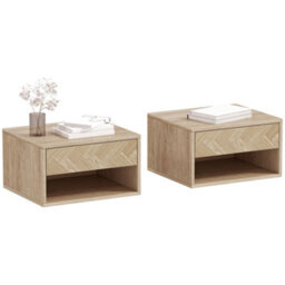 Homcom Floating Nightstands Set Of 2, Bedside Table W/ Drawer And Open Shelf - thumbnail 2