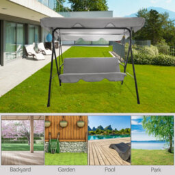 Outdoor Hortus 3 Seater Garden Swing Bench In Light Grey With Cushions - thumbnail 2