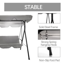 Outdoor Hortus 3 Seater Garden Swing Bench In Light Grey With Cushions - thumbnail 4