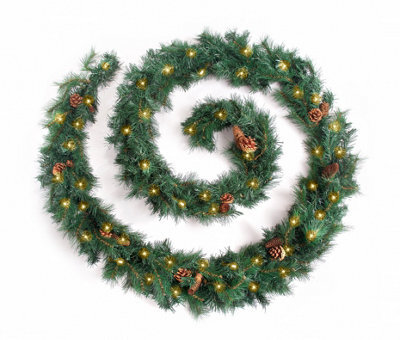 Best Artificial 12Ft Colorado Pine Christmas Garland Supplied With Pine Cones With 100 Warm White Battery Lights - image 1