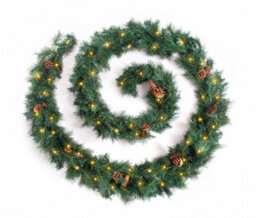 Best Artificial 12Ft Colorado Pine Christmas Garland Supplied With Pine Cones With 100 Warm White Battery Lights - thumbnail 1