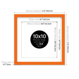 "10X10"" Orange Picture Frame - 10X10"" Square Frame With 9X9"" Mount For 10X10""/9X9"" Pictures Luxurious Style Thin Edge, 1 Pack" - thumbnail 2