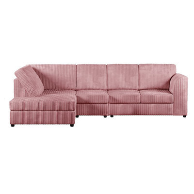 Furnishings For Less UK Luxor Pink Jumbo Cord Large 5 Seater Corner Sofa Long Left Hand Facing - Full Back
