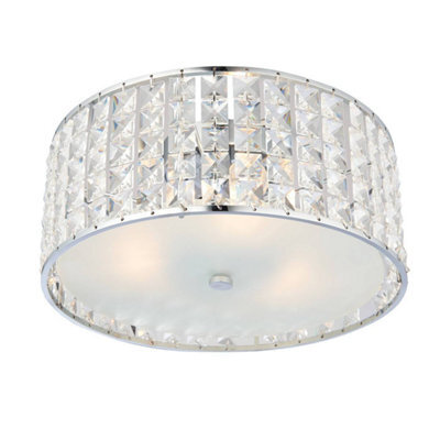 Luminosa Lighting Luminosa Belfont 3 Light Bathroom Flush Ceiling Light Chrome, Clear Crystal Detail Ip44, G9 - image 1