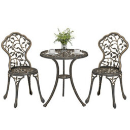 Outsunny Aluminium Bistro Set Garden Coffee Table Chair Outdoor Dining Set - thumbnail 2