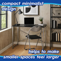Harbour Housewares Office Desk - White - Pc Computer Workstation Laptop Durable Tubular Steel Compact Wooden Office Desk - thumbnail 4