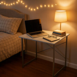 Harbour Housewares Office Desk - White - Pc Computer Workstation Laptop Durable Tubular Steel Compact Wooden Office Desk - thumbnail 5