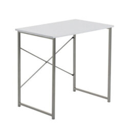 Harbour Housewares Office Desk - White - Pc Computer Workstation Laptop Durable Tubular Steel Compact Wooden Office Desk - thumbnail 1