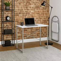 Harbour Housewares Office Desk - White - Pc Computer Workstation Laptop Durable Tubular Steel Compact Wooden Office Desk - thumbnail 6