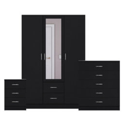 Lassic Vida Designs Riano 3 Piece Bedroom Set (3 Drawer Bedside Chest, 5 Drawer Chest, 3 Door 2 Drawer Mirrored Wardrobe), Black - thumbnail 8
