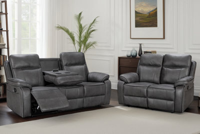 Grey Faux Leather  3 + 2 Seater Manual Recliner Sofa Set For Living Room Vegas - image 1