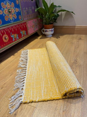 Second Nature Online Hush Hand Loomed Soft Cotton Rug In Muted Colours / 60 X 210 Cm / Mustard Yellow - image 1