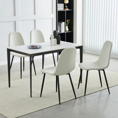 MCC Direct Set Of 4 Teddy Faux Fur Stitched Design Dining Chairs Beige/white Bella By Mcc - image 1