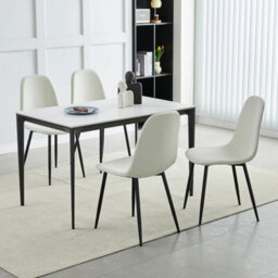 MCC Direct Set Of 4 Teddy Faux Fur Stitched Design Dining Chairs Beige/white Bella By Mcc - thumbnail 1