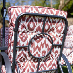 Primrose 6 Seater Reclining Garden Furniture Dining Set With Reversible Cushions And Crank Parasol In Burgundy - thumbnail 3