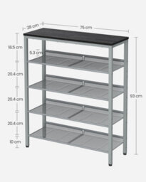 LEDREM Shoe Rack, 5-Tier Shoe Storage With Shelves And Large Top, Adjustable Mesh Shelves,charcoal Grey And Metallic Silver - thumbnail 8
