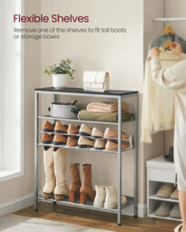 LEDREM Shoe Rack, 5-Tier Shoe Storage With Shelves And Large Top, Adjustable Mesh Shelves,charcoal Grey And Metallic Silver - thumbnail 4