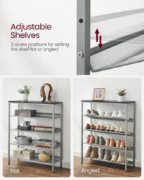 LEDREM Shoe Rack, 5-Tier Shoe Storage With Shelves And Large Top, Adjustable Mesh Shelves,charcoal Grey And Metallic Silver - thumbnail 6