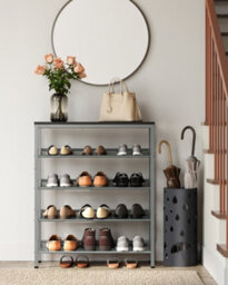 LEDREM Shoe Rack, 5-Tier Shoe Storage With Shelves And Large Top, Adjustable Mesh Shelves,charcoal Grey And Metallic Silver