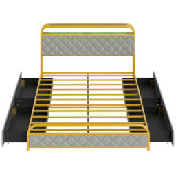 King Size Modern Faux Leather Upholstered Platform Bed Gold - thumbnail 5