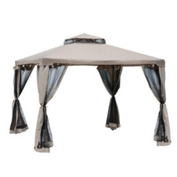 Outsunny 3 X 3 M Metal Gazebo Garden Outdoor 2-Tier Roof Marquee Party Tent Taup - thumbnail 2
