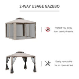 Outsunny 3 X 3 M Metal Gazebo Garden Outdoor 2-Tier Roof Marquee Party Tent Taup - thumbnail 6