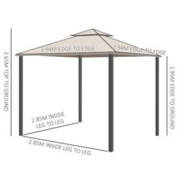 Outsunny 3 X 3 M Metal Gazebo Garden Outdoor 2-Tier Roof Marquee Party Tent Taup - thumbnail 3